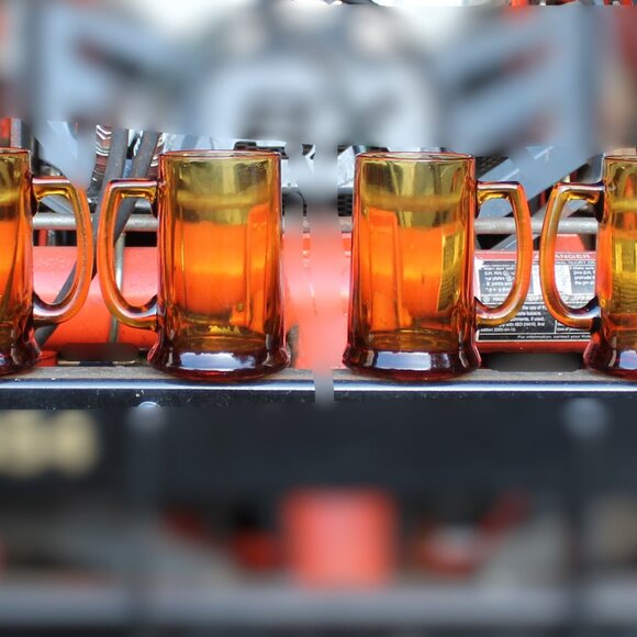 Set of 4 Hazel Atlas Amber Beer Stein Glasses mug vintage mid-century retro - Picture 2 of 11